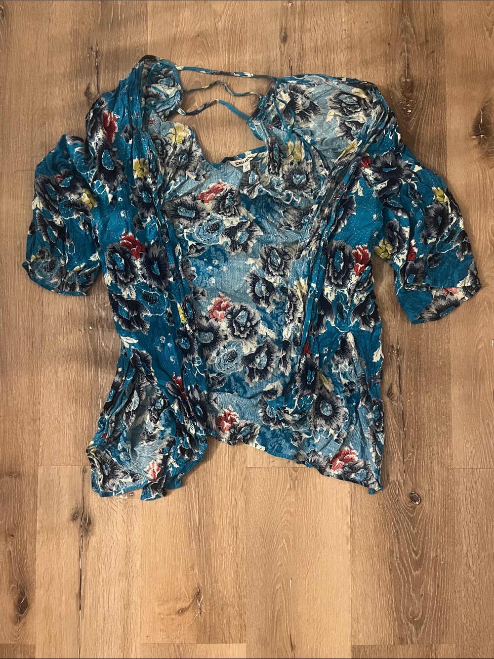 Billabong Teal Floral Open-Front  Cover-Up